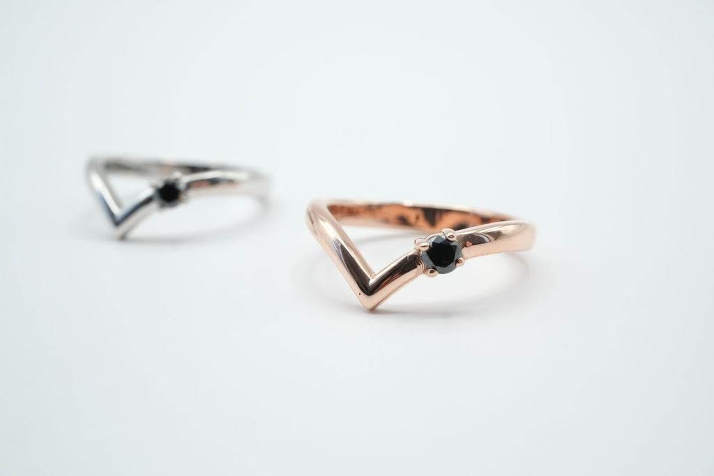 Single Black Diamond V Ring